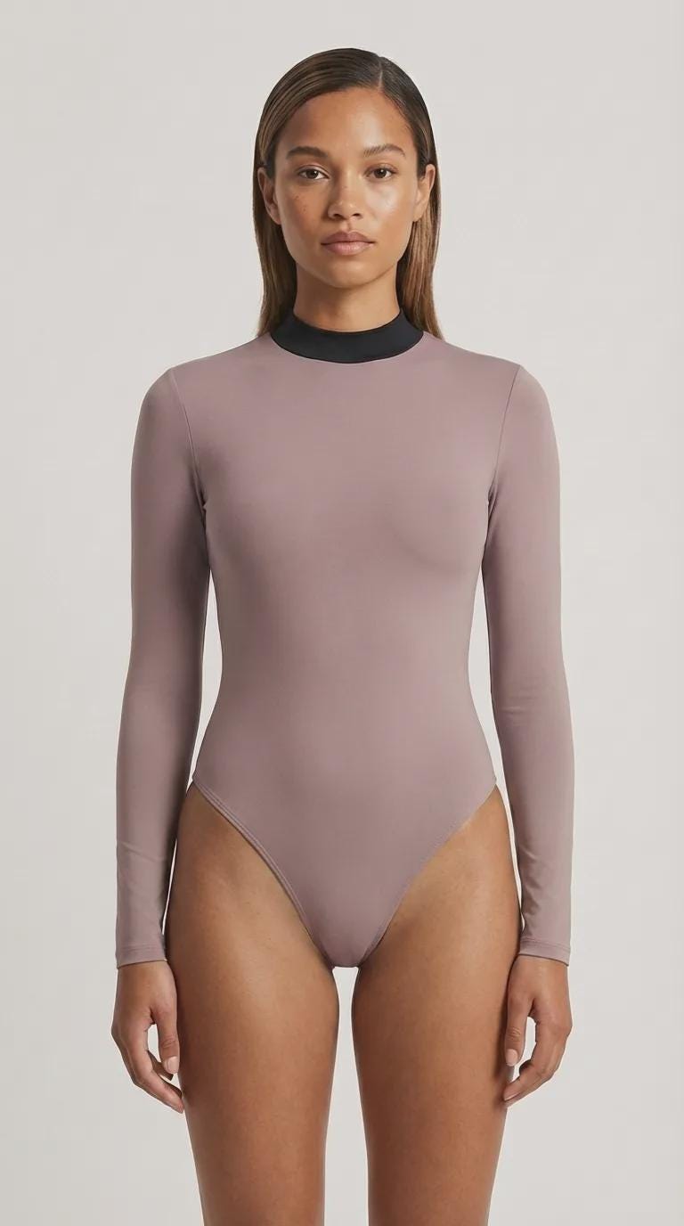 Black-Collar Long-Sleeve Swimsuit – Cut-Out Back & Thumbholes – High-Leg One-Piece – Goth Grunge Surf Swimwear – Removable Padding