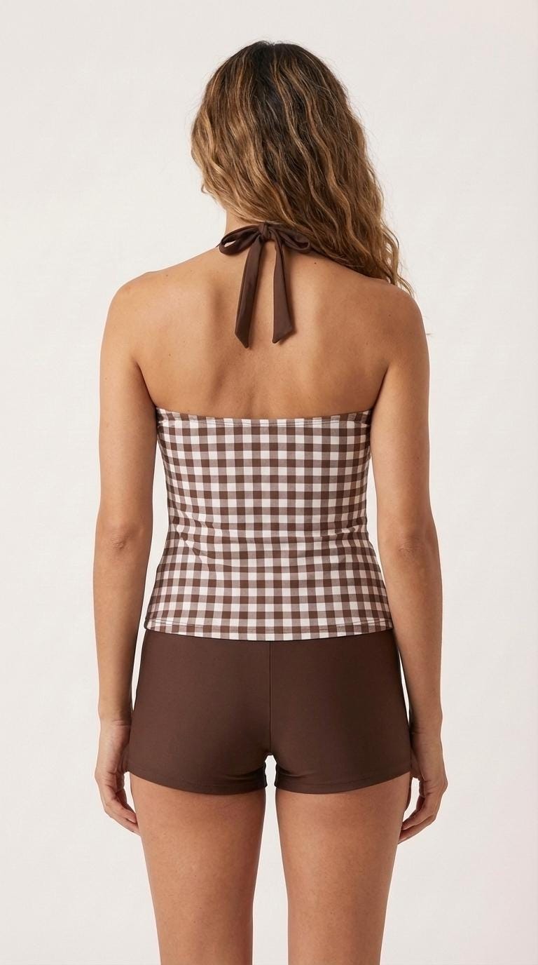 Halter Tankini Boyshorts Swimwear Set | Two-Piece Flattering Swimsuit | Gingham