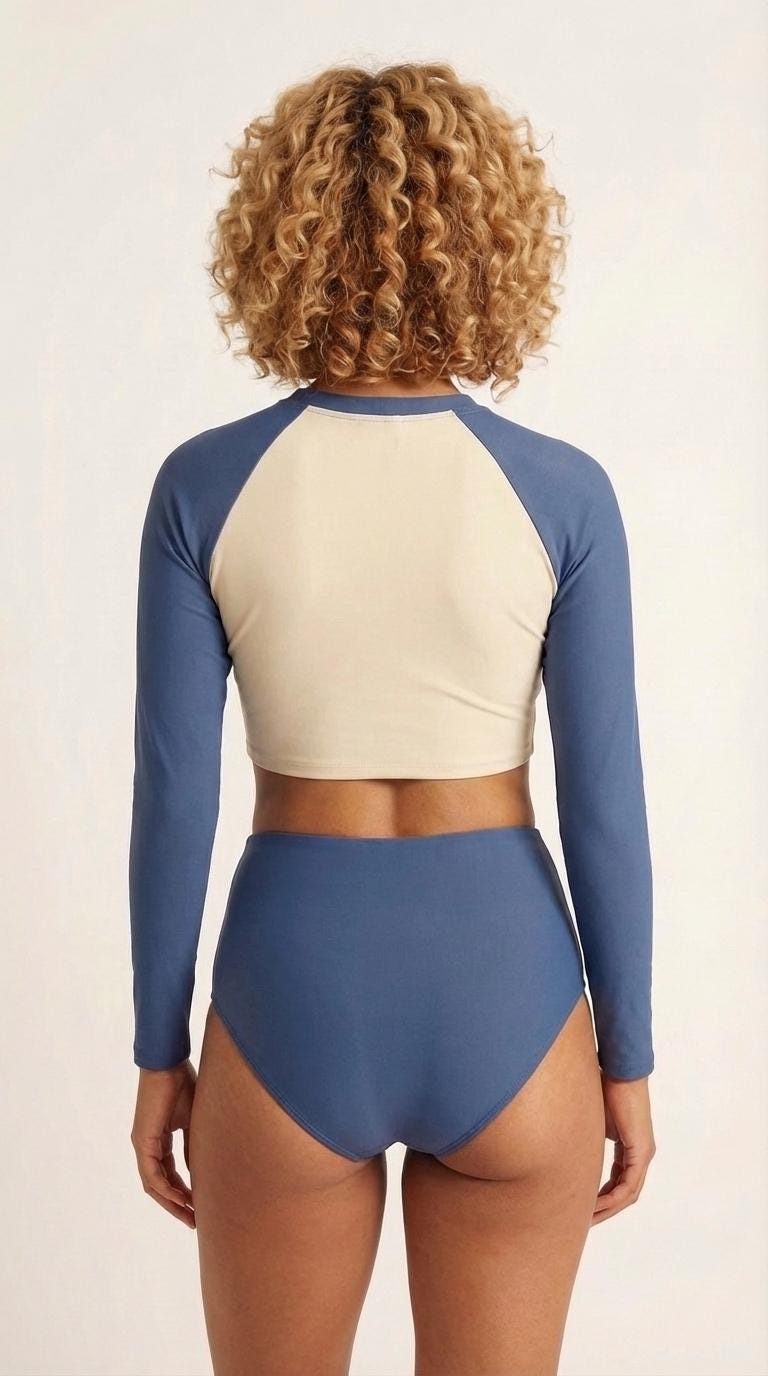 Vintage-Inspired Two-Tone Red Two-Piece Swimsuit | Retro Surf Long-Sleeve Crop-Top | High-Waisted Bottoms