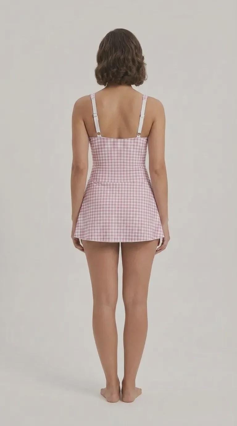Retro Skirted One-Piece Swimsuit with Side Knot | Integrated Bottoms | Pink Gingham