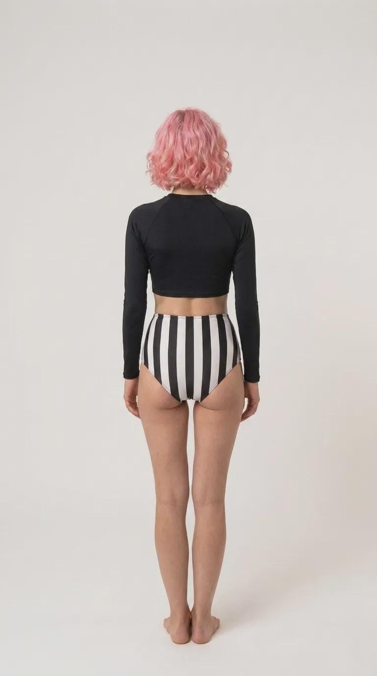 Retro Raglan Crop Top Bikini, High Waist Swimsuit, 60s Stripes in Black or White