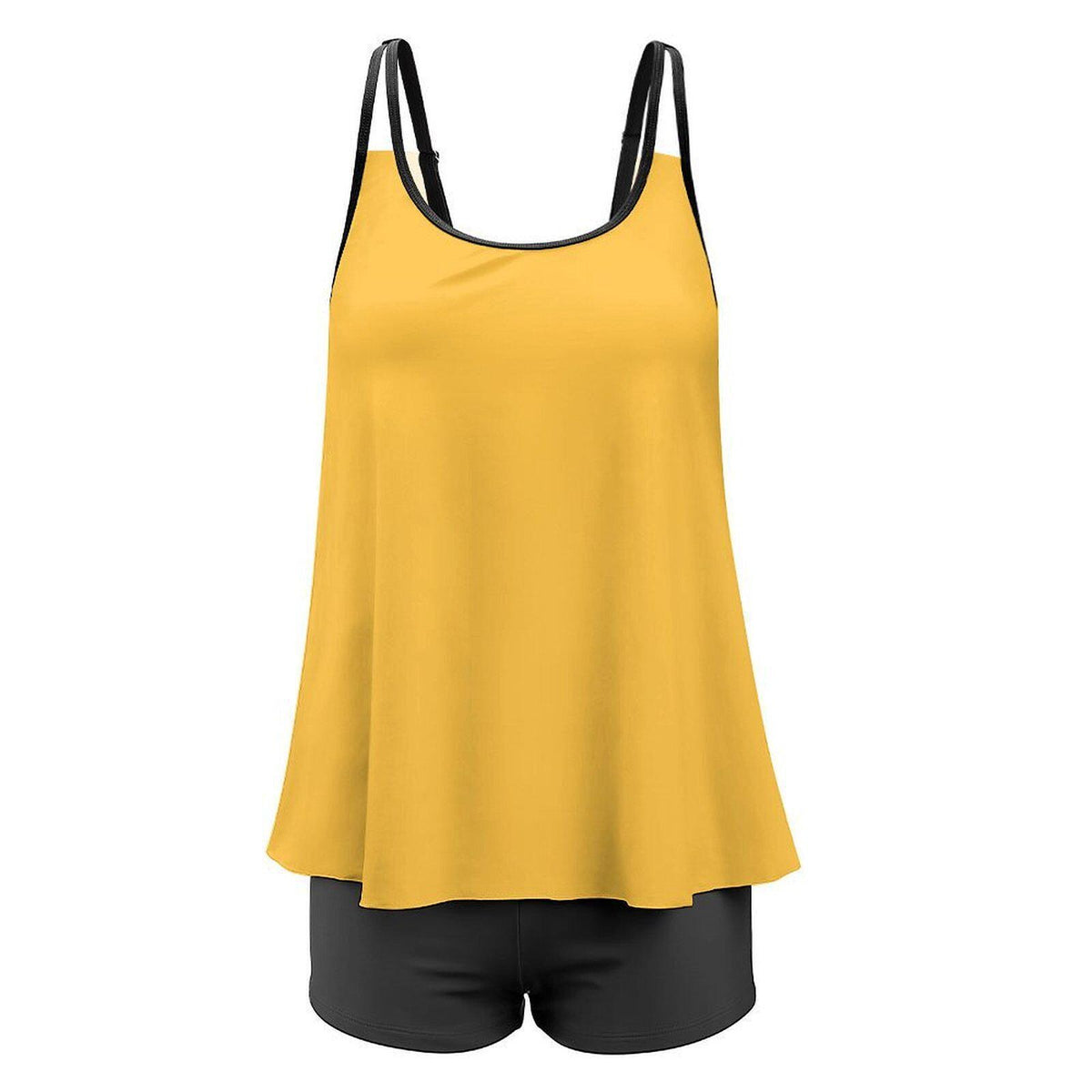 Black & Yellow Flowy Halter Tankini Set – Sleek Two-Piece Swimsuit with Boyshorts
