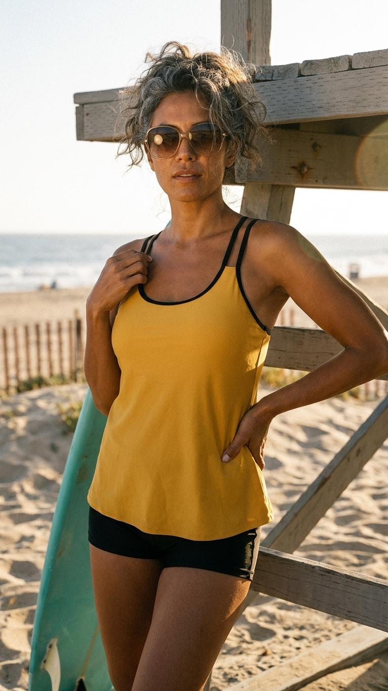 Black & Yellow Flowy Halter Tankini Set – Sleek Two-Piece Swimsuit with Boyshorts