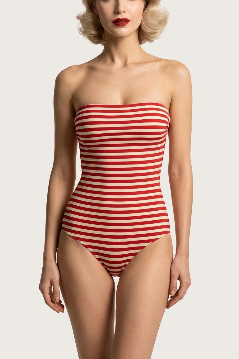 Luxury Handmade Retro Strapless Swimsuit | 1950s-Inspired | Sustainable Stylish Bodysuit | UK-Made | XS-4XL | Mid-Century Striped Colours