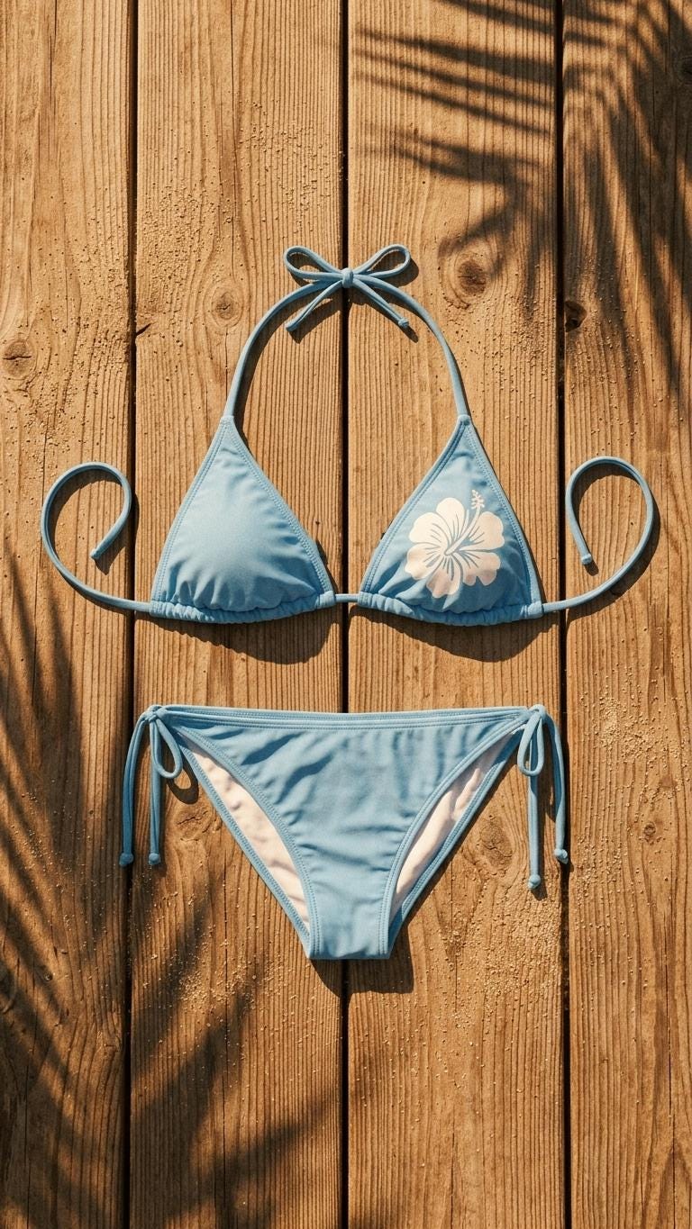 Powder Blue Hibiscus Bikini Set: Coquette Tie-Up Swimwear