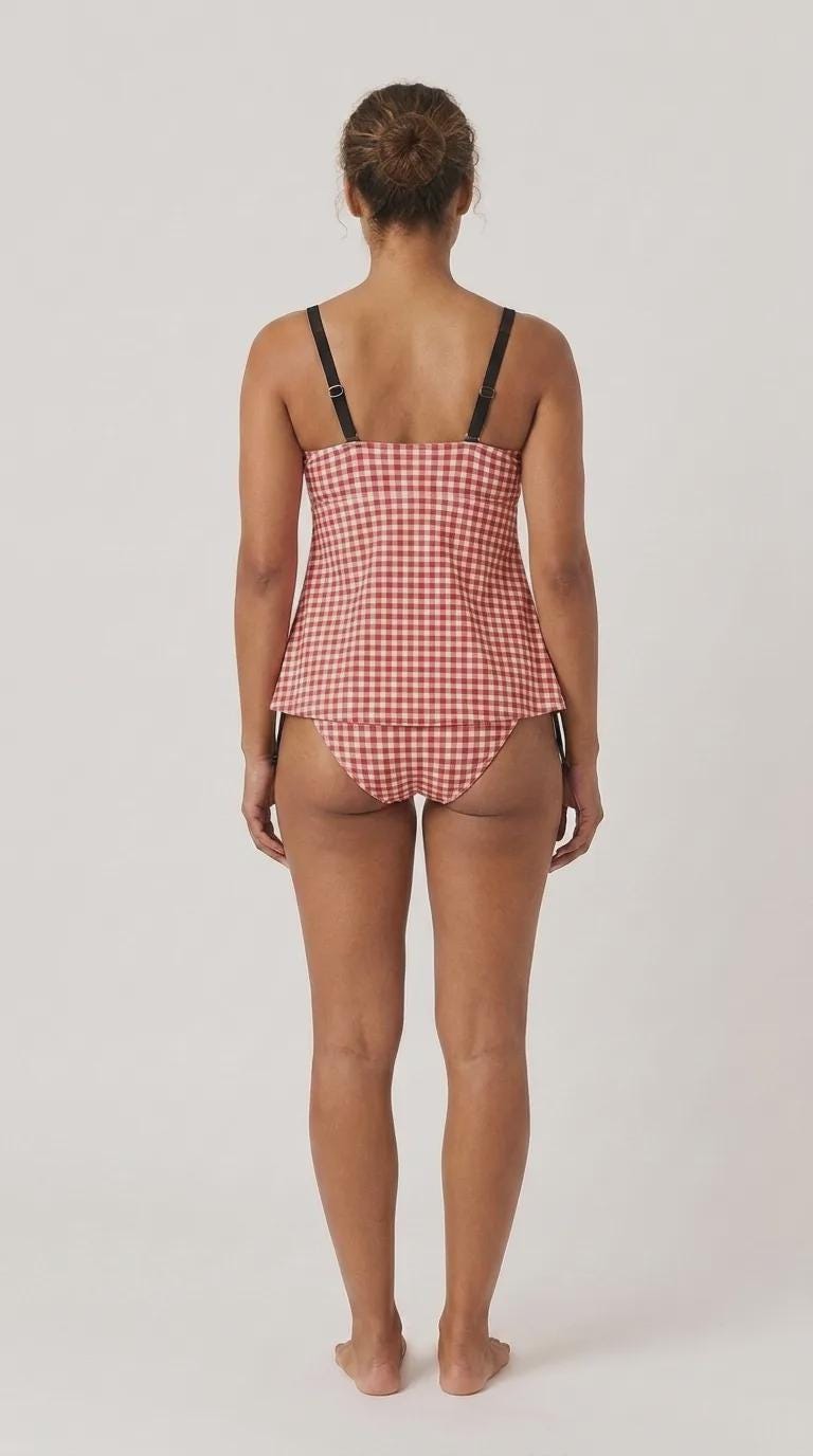 Gingham Adjustable Drawstring Tankini Swim Dress | Split Two-Piece Retro Swimsuit | Checkered