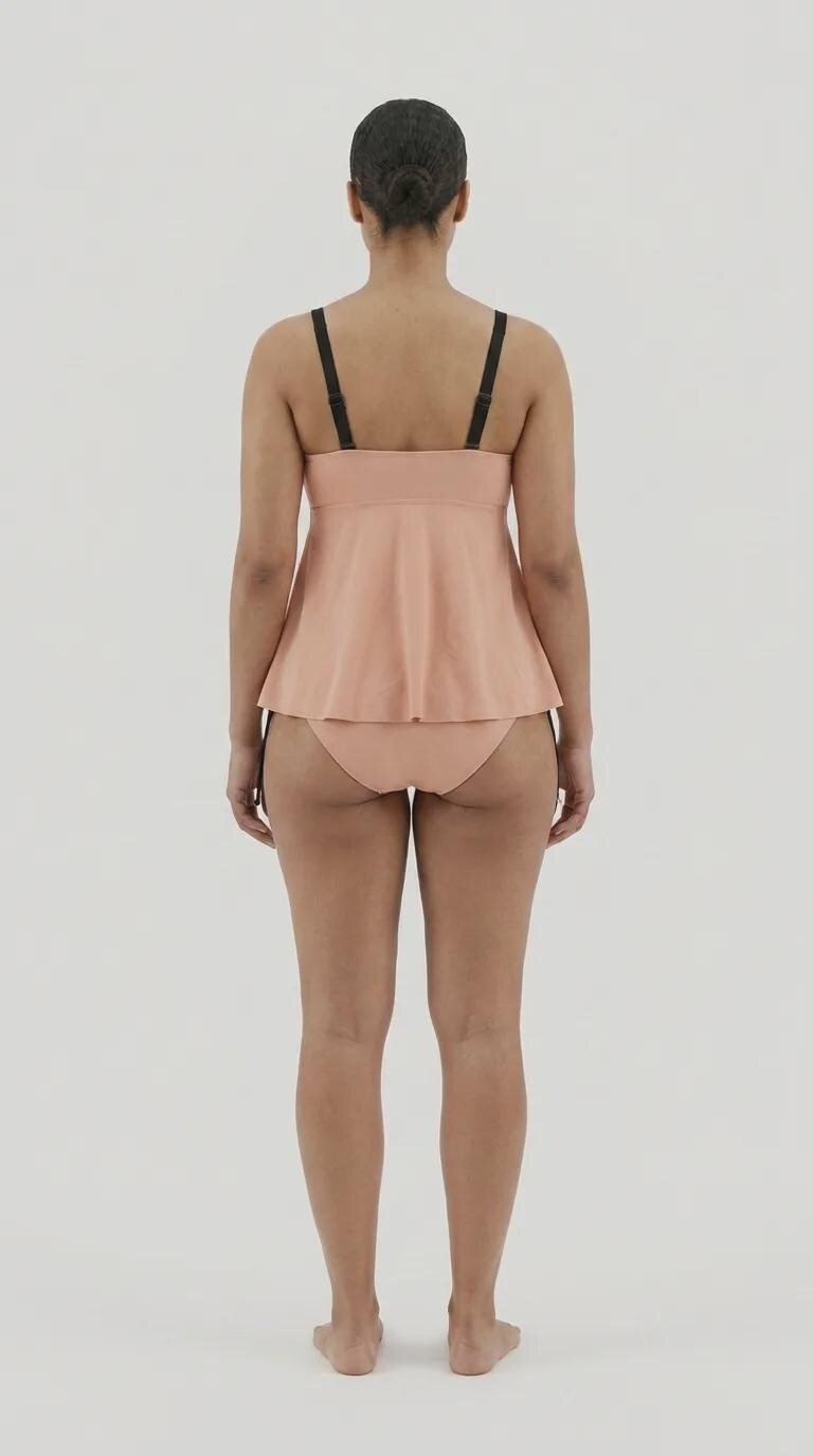 Faded Apricot Adjustable Drawstring Tankini Swim Dress | Split Two-Piece Nude Retro Swimsuit