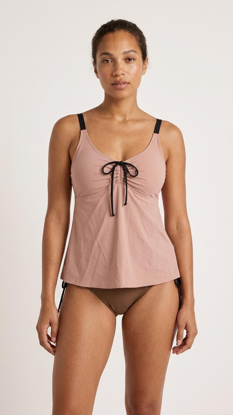 Rose and Tobacco Adjustable Drawstring Tankini Swim Dress | Split Two-Piece Retro Swimsuit