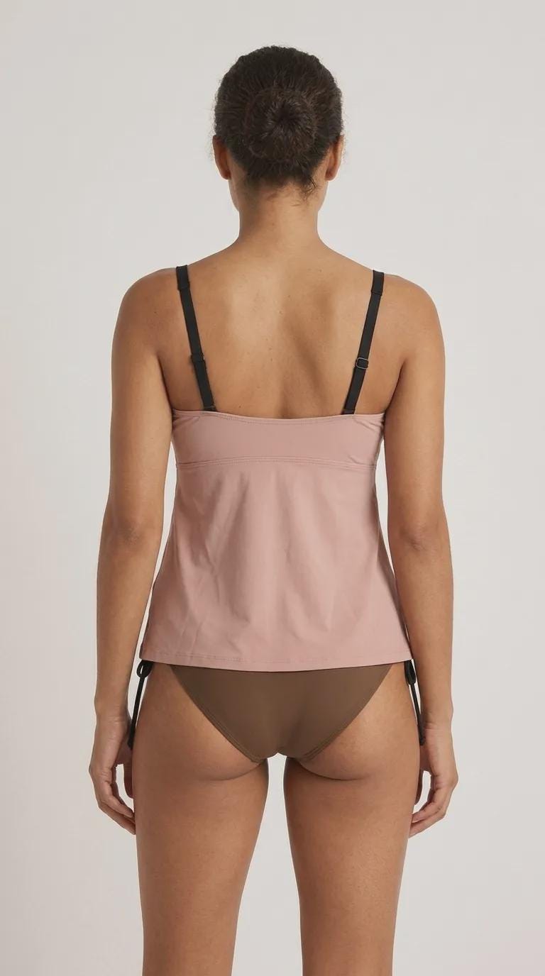 Rose and Tobacco Adjustable Drawstring Tankini Swim Dress | Split Two-Piece Retro Swimsuit