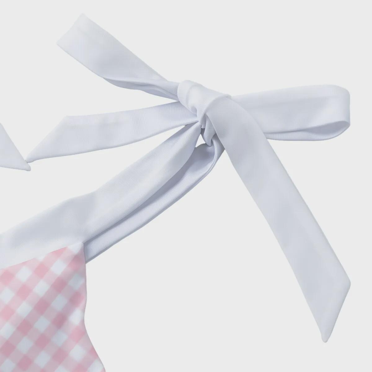 Retro Romantic Gingham Tie Shoulder One-Piece Swimsuit, Built-In Chest Pads, S-5XL, Coquette Pink