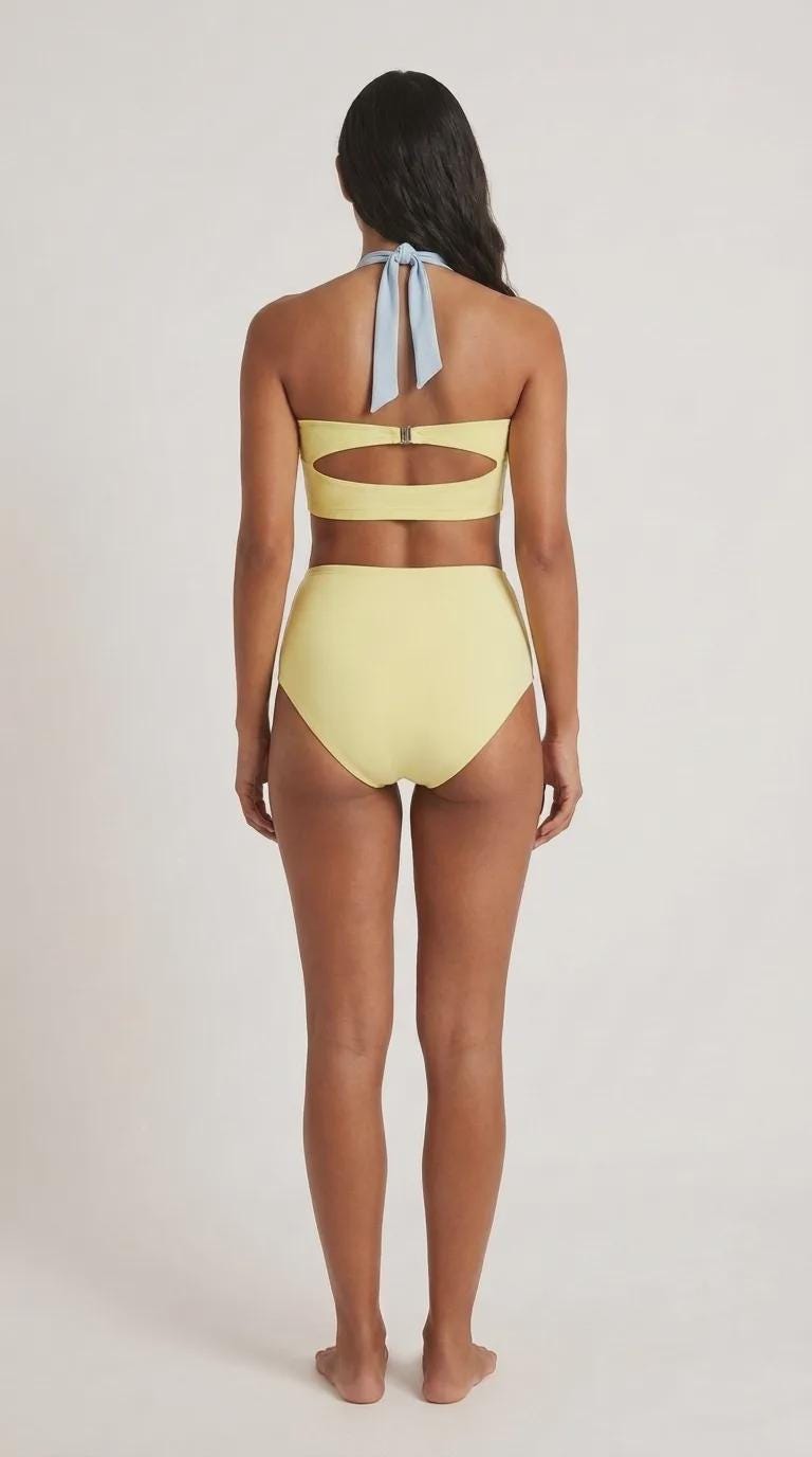 Retro Sweetheart High-Waist Bikini, Floral Pin Up Halter Swimsuit, Buttermilk Vanilla