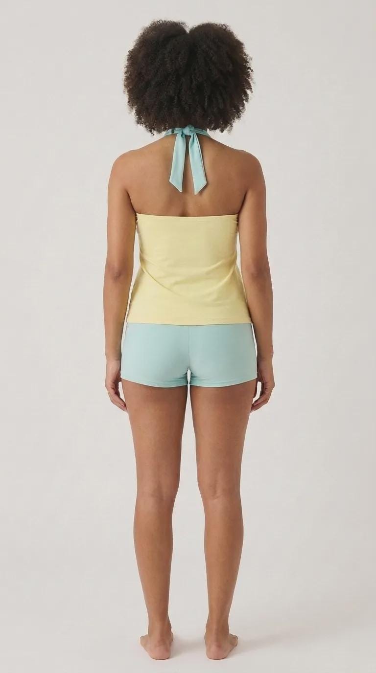 Halter Tankini Boyshorts Swimwear Set | Two-Piece Flattering Swimsuit | Buttermilk and Powder Blue