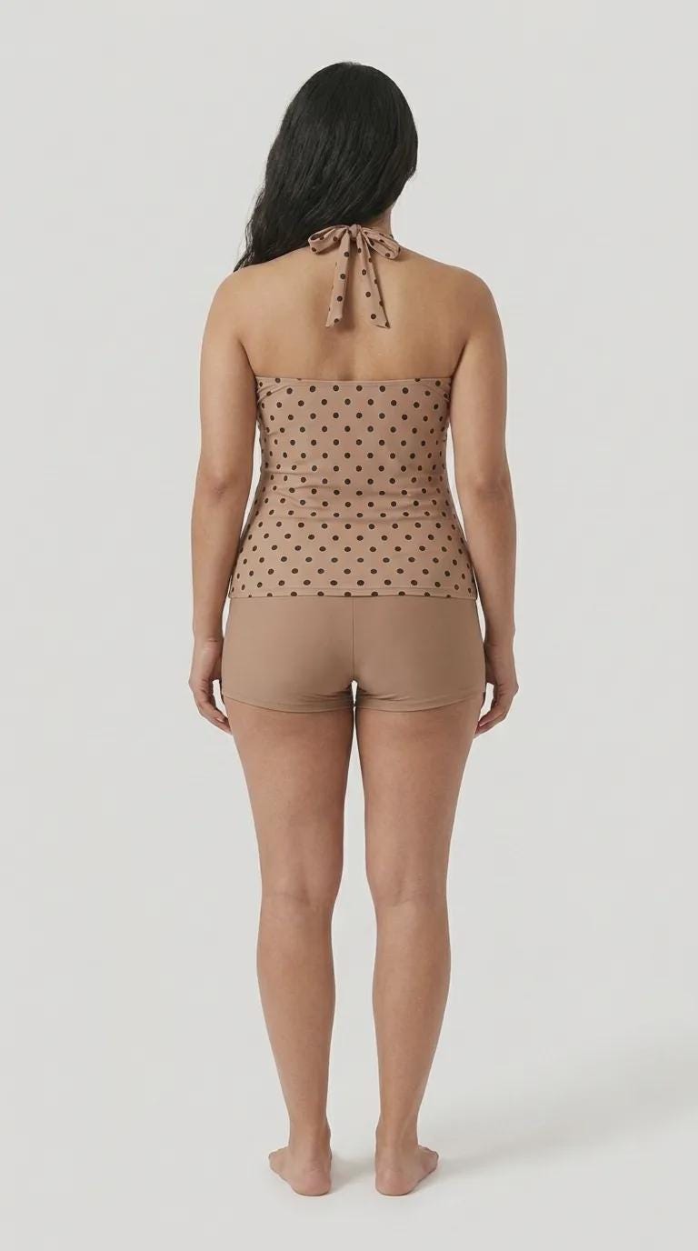Halter Tankini Boyshorts Swimwear Set | Two-Piece Flattering Swimsuit | Brown Polka Dot