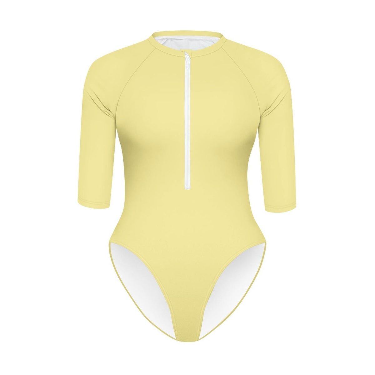 Lightweight Vanilla One-Piece Swimsuit, Zip Front, High Leg, Rash Guard- Unlined