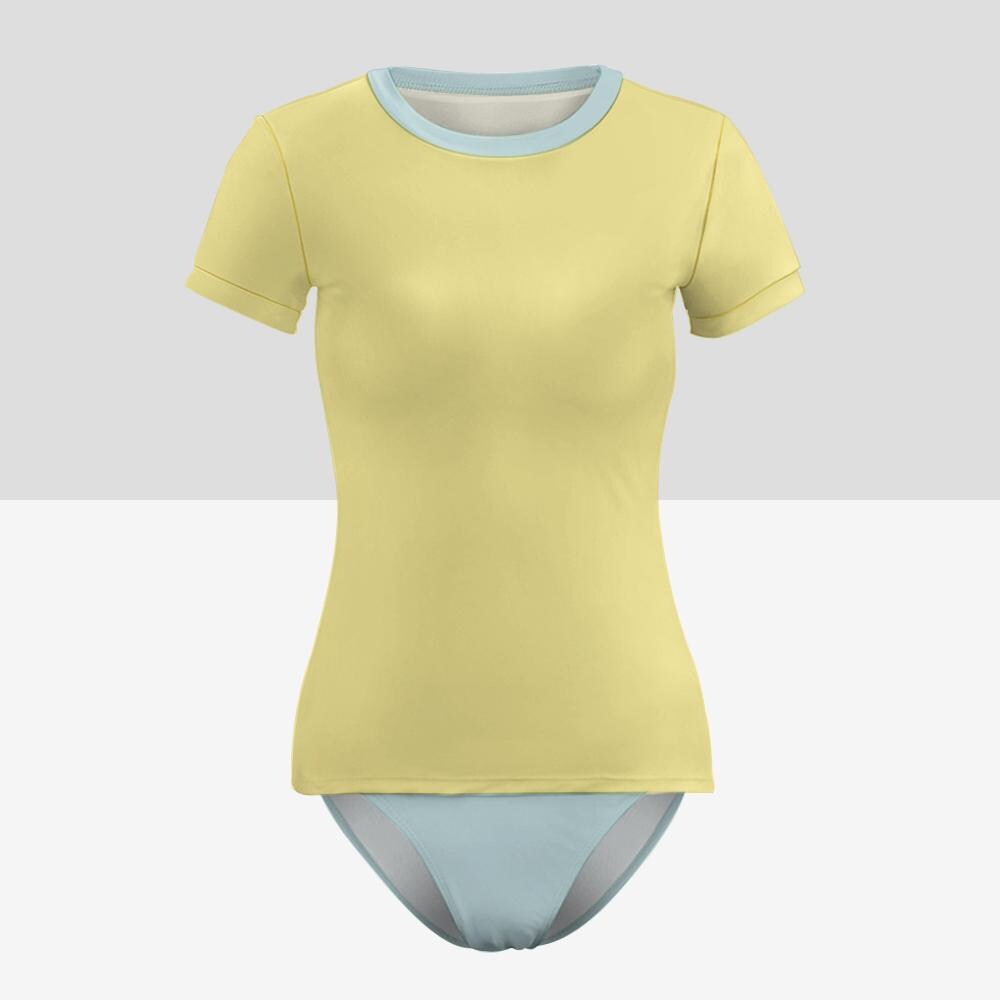 Short Sleeve Rash Guard & Briefs Tankini | Vanilla and Blue
