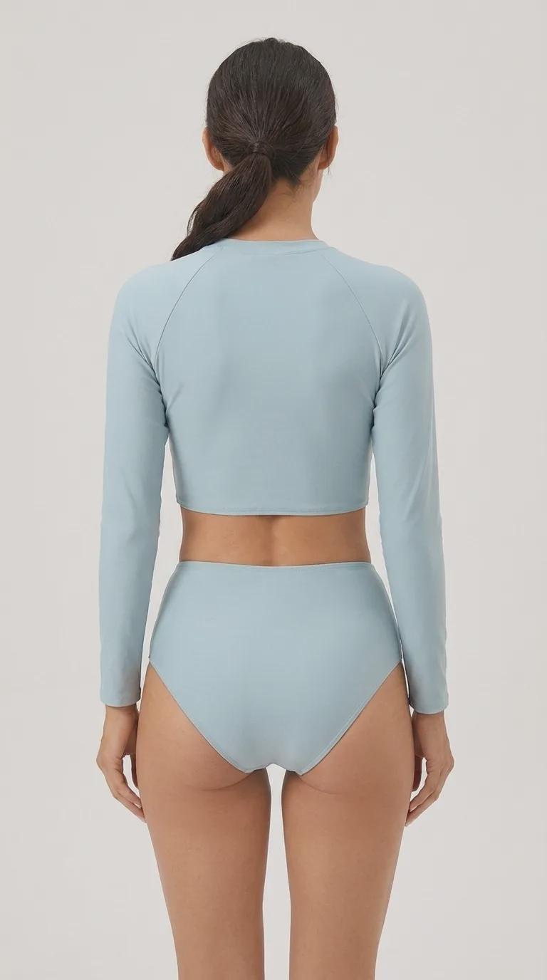 Retro Raglan Crop Top Bikini, High Waist Swimsuit, 70s Style, Powder Blue
