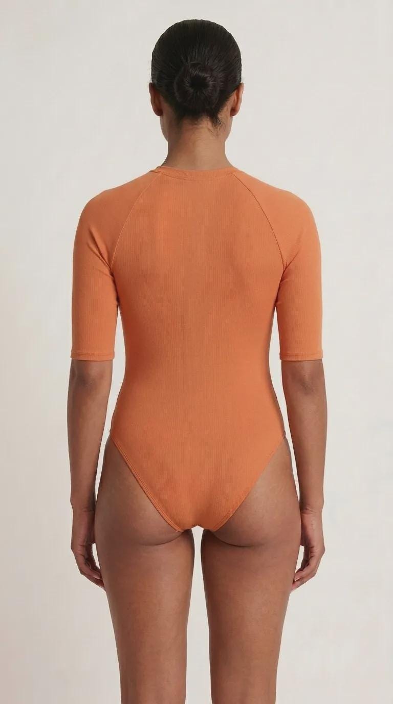 Tangerine Orange Lightweight One-Piece Swimsuit, Zip Front, High Leg, Rash Guard- Unlined
