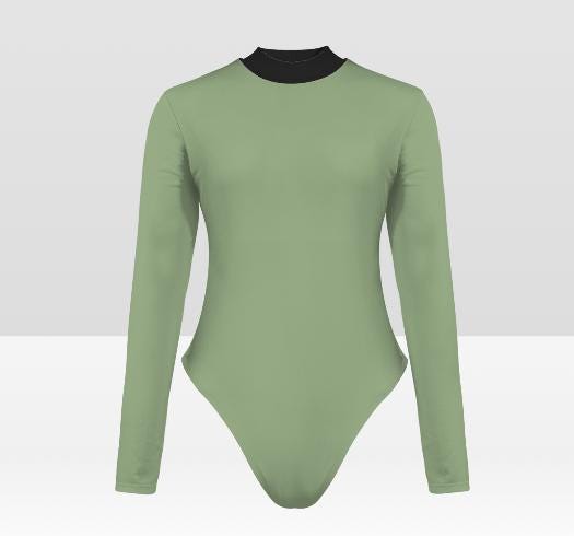 Black-Collar Long-Sleeve Swimsuit – Cut-Out Back & Thumbholes – High-Leg One-Piece – Goth Grunge Surf Swimwear – Removable Padding