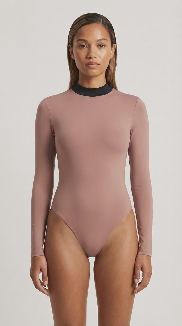 Black-Collar Long-Sleeve Swimsuit – Cut-Out Back & Thumbholes – High-Leg One-Piece – Goth Grunge Surf Swimwear – Removable Padding