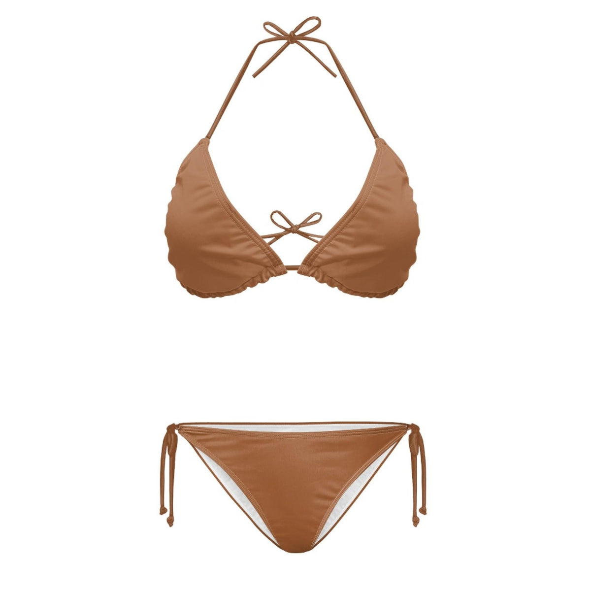 Classic Triangle Bikini Set, Removable Pads, Halter Swimsuit - Caramel Brown