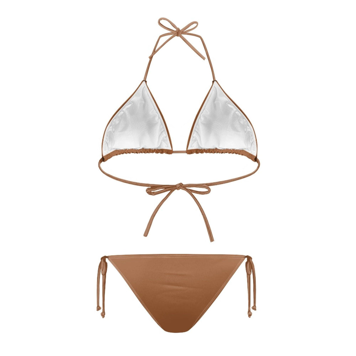 Classic Triangle Bikini Set, Removable Pads, Halter Swimsuit - Caramel Brown