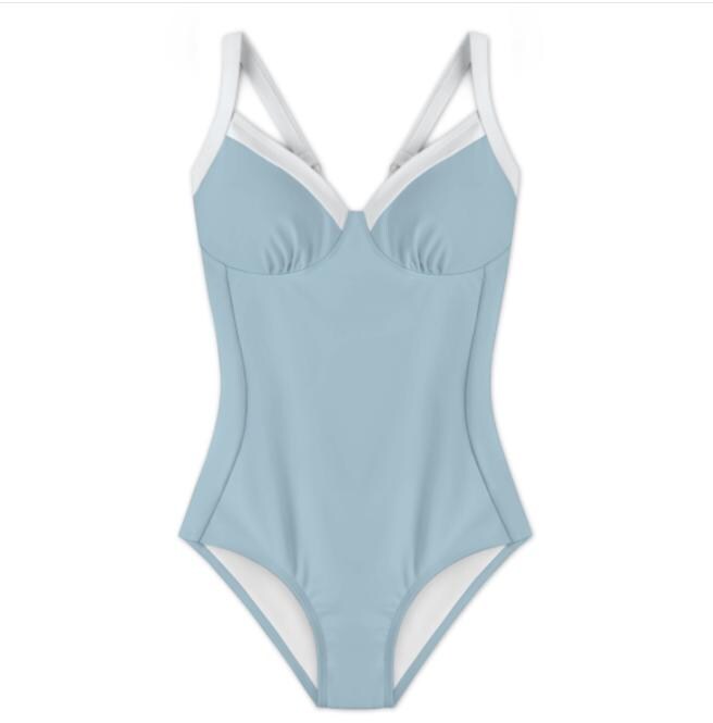 Retro Romantic Push-Up One-Piece Swimsuit with Lace-Up Back, Blue