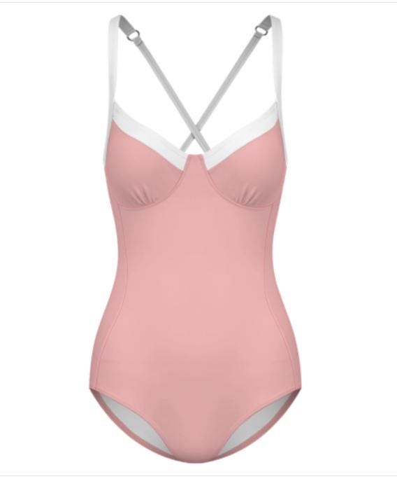 Retro Romantic Push-Up One-Piece Swimsuit with Lace-Up Back, Pink