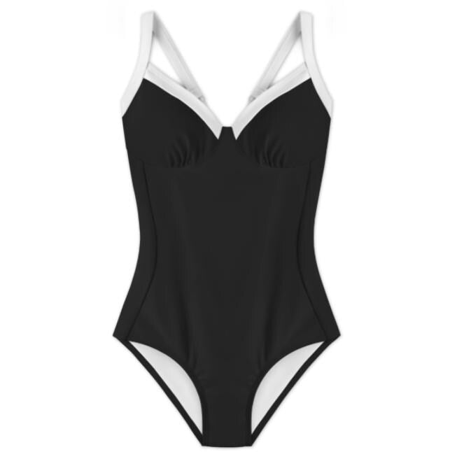 Retro Romantic Push-Up One-Piece Swimsuit with Lace-Up Back, Black