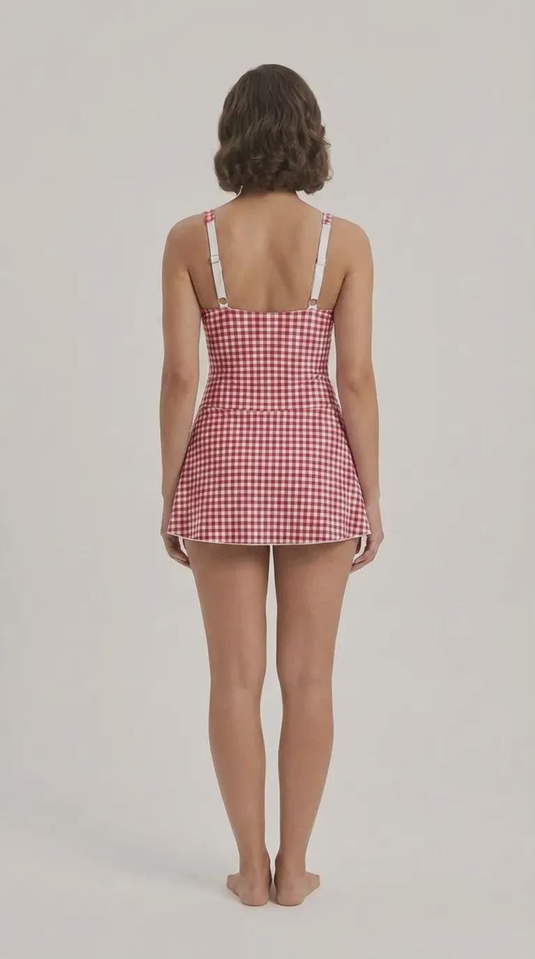 Retro Skirted One-Piece Swimsuit with Side Knot | Integrated Bottoms | Red Gingham