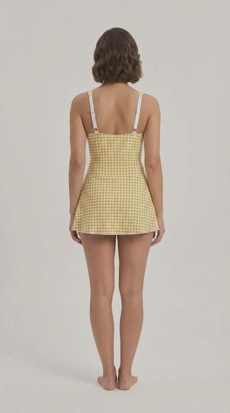 Retro Skirted One-Piece Swimsuit with Side Knot | Integrated Bottoms | Yellow Gingham