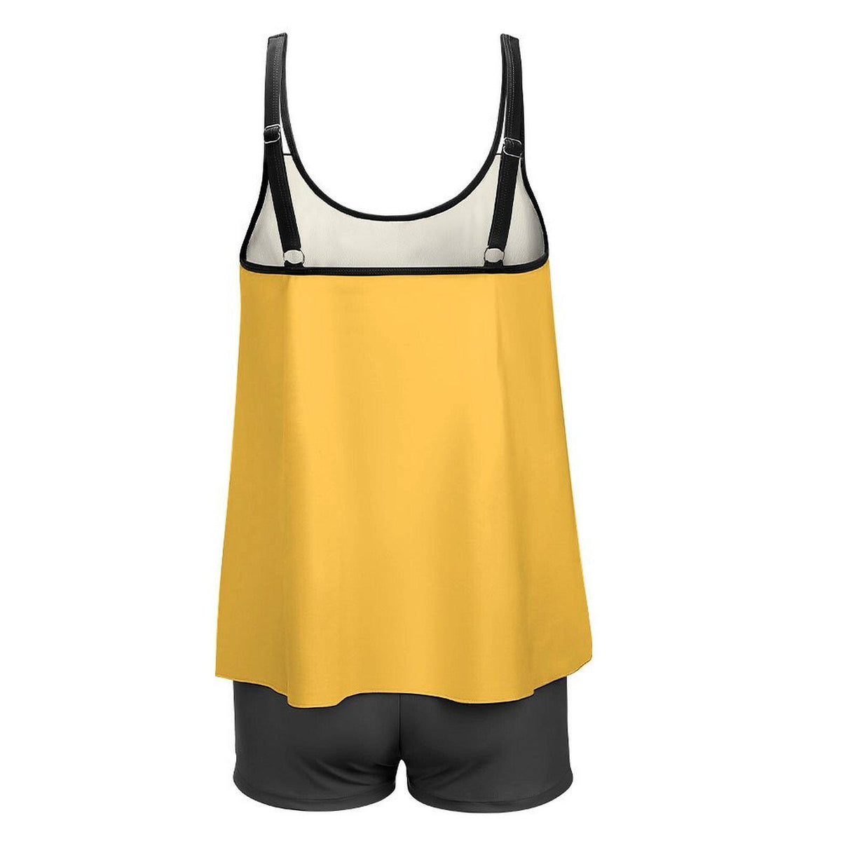 Black & Yellow Flowy Halter Tankini Set – Sleek Two-Piece Swimsuit with Boyshorts