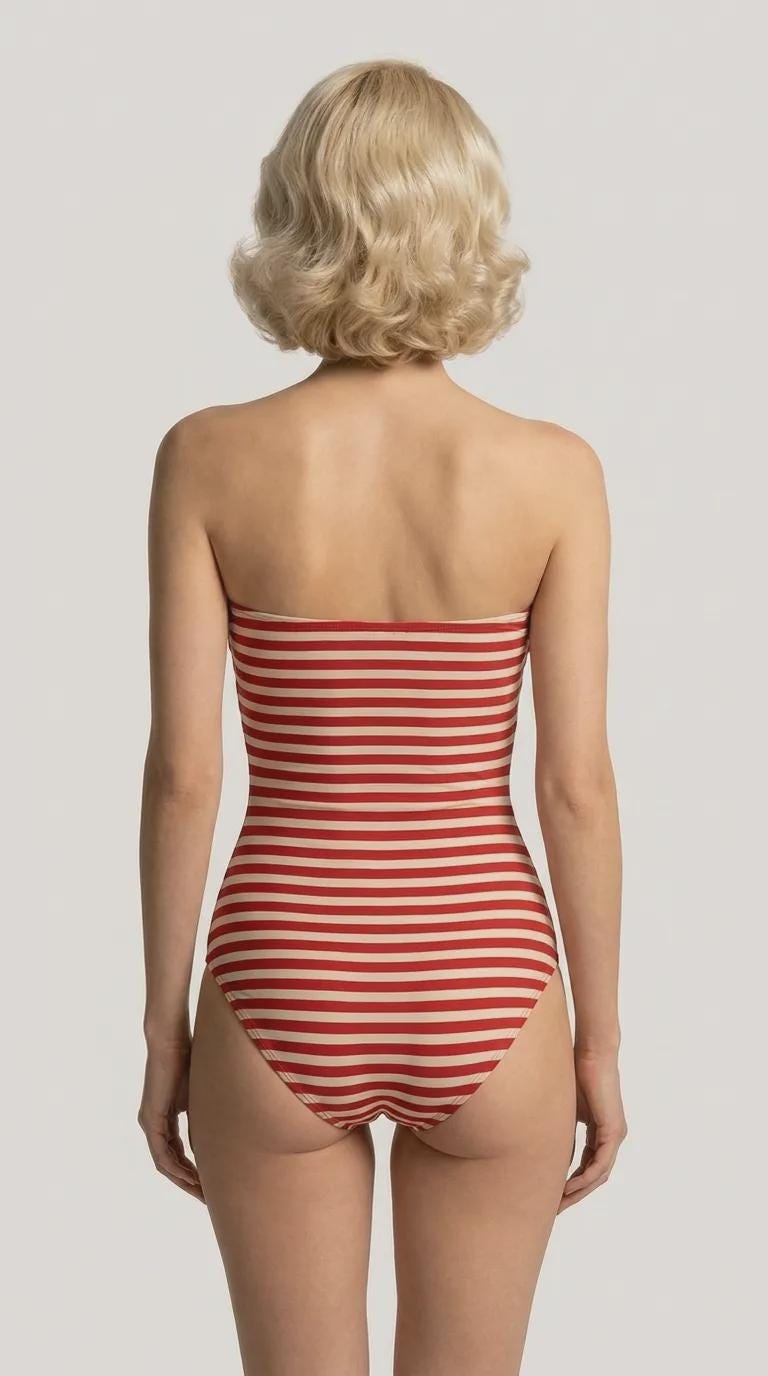 Luxury Handmade Retro Strapless Swimsuit | 1950s-Inspired | Sustainable Stylish Bodysuit | UK-Made | XS-4XL | Mid-Century Striped Colours