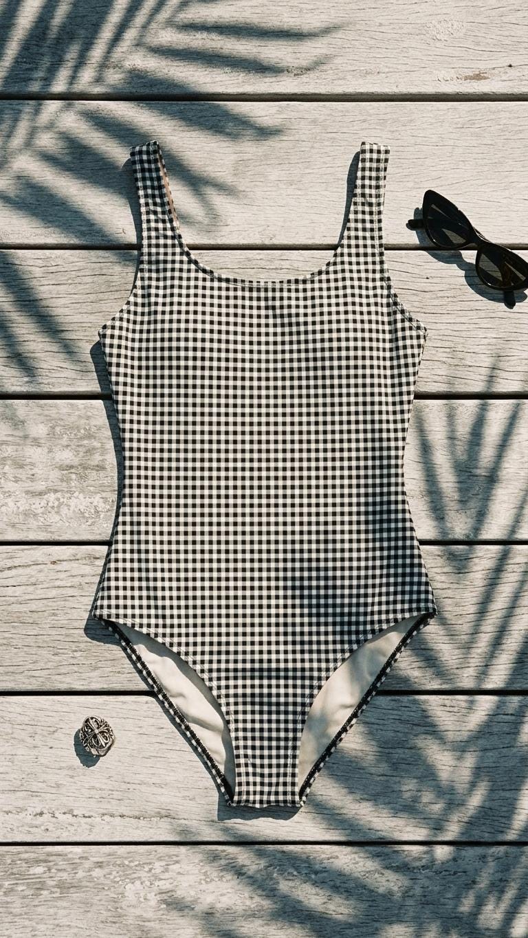 Gingham One-Piece Swimsuit – Retro Black and White Bathing Suit
