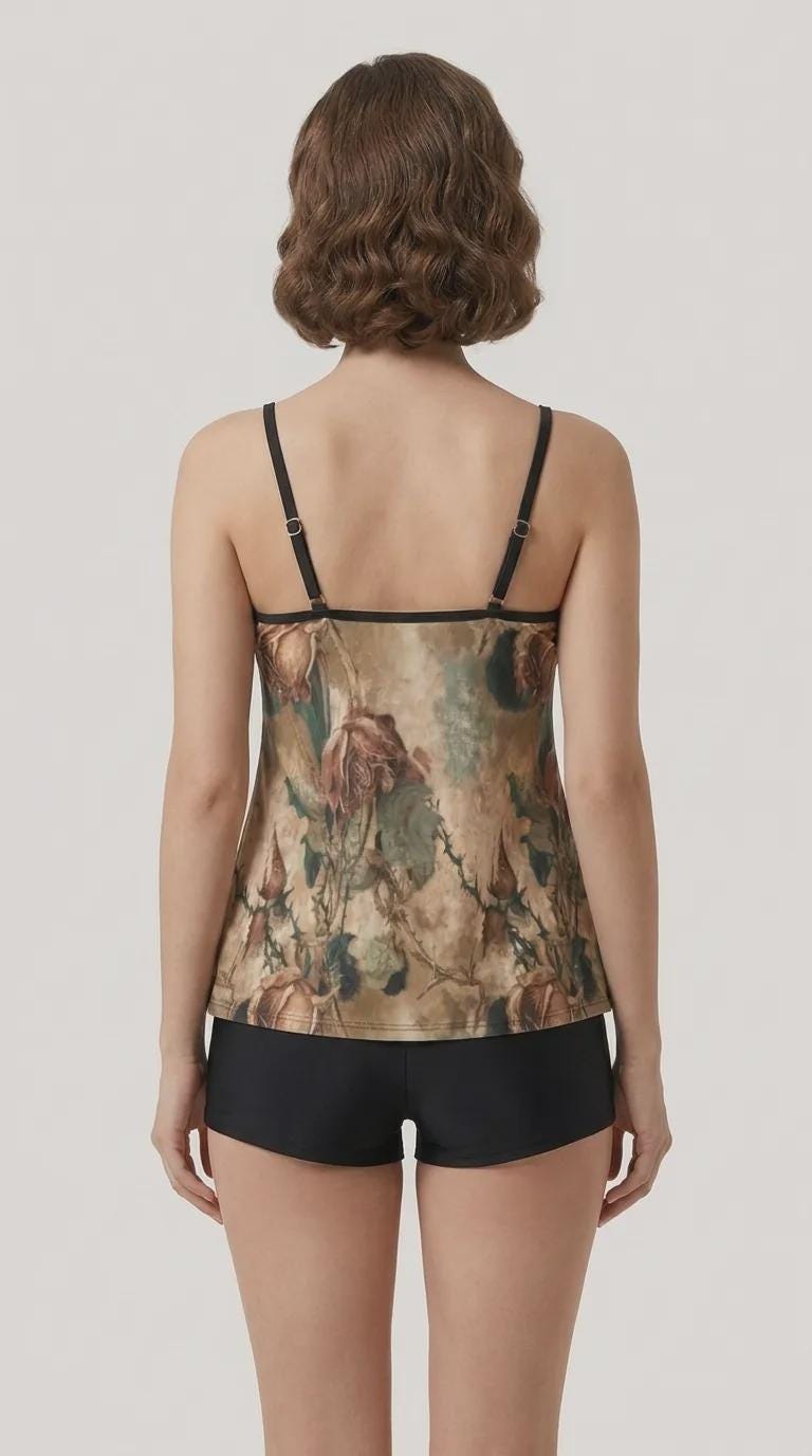 Grunge Faded Roses Print Tankini – Active Swimsuit with Boyshorts