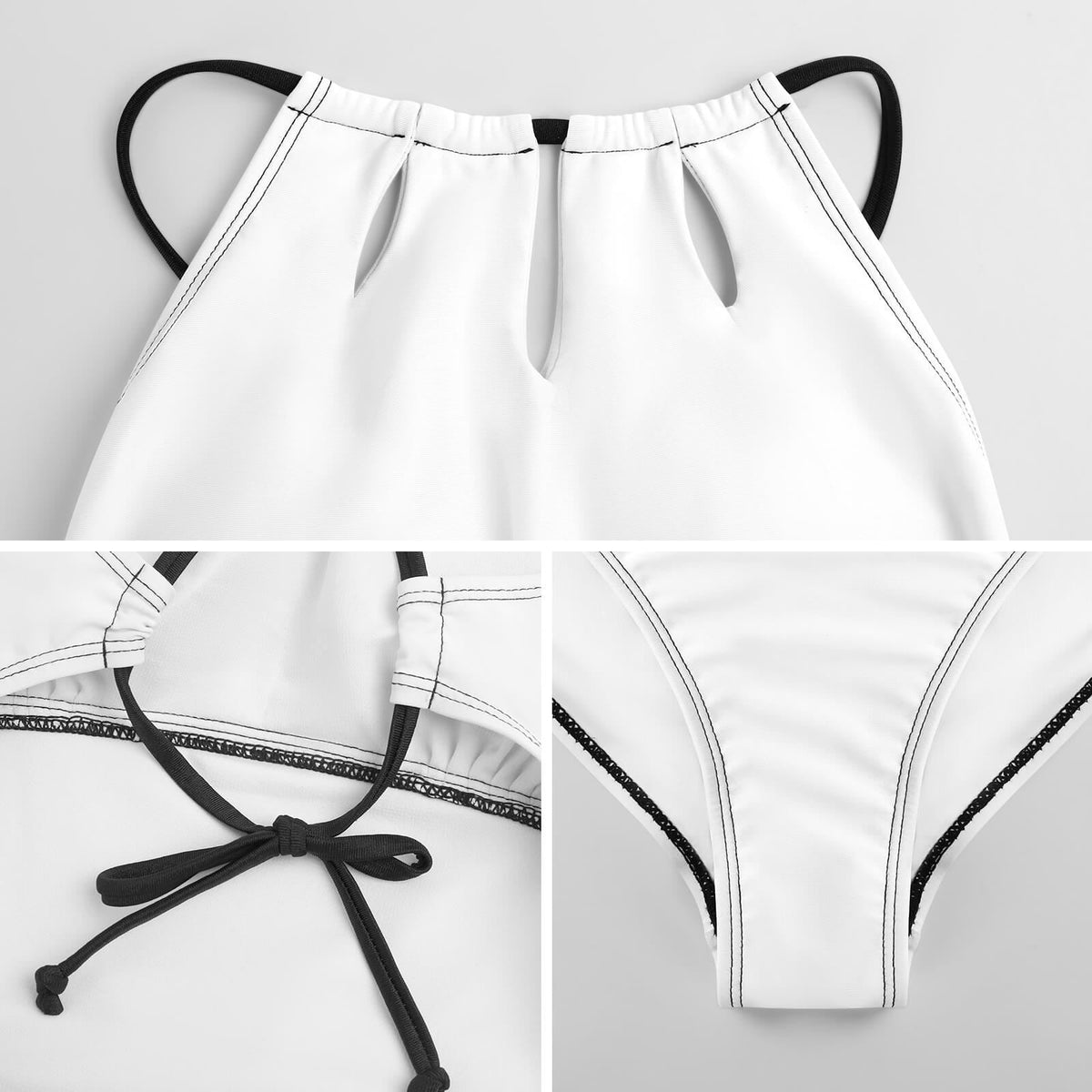 Halter Keyhole Cut-Out One-Piece Swimsuit, Lace-Up Back & Tummy Control, Brown Vintage Florals