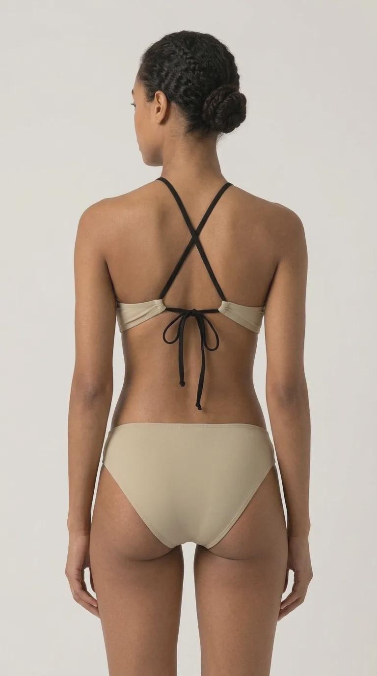 Halter Adjustable Keyhole Cut-Out Bikini Set with Lace-Up Back | Vanilla Beige