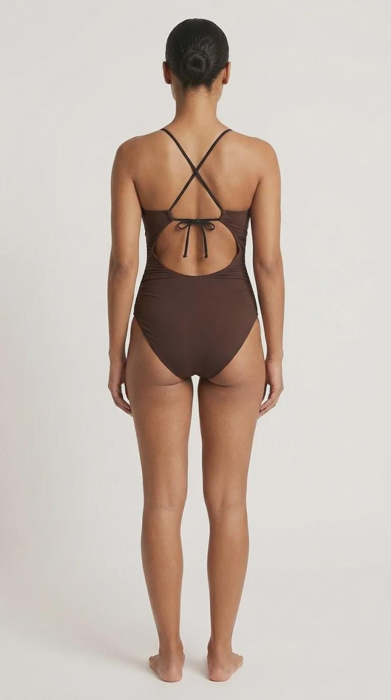Halter Keyhole Cut-Out One-Piece Swimsuit, Lace-Up Back & Tummy Control, Espresso Brown