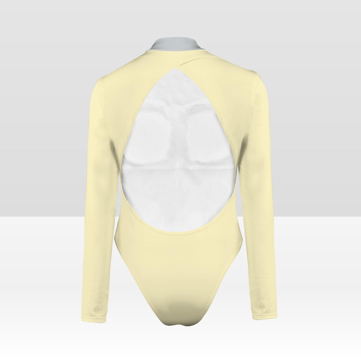 Vanilla Long Sleeve Open Back Swimsuit, One-Piece Surf Swimwear, Front Lined, Removable Padding