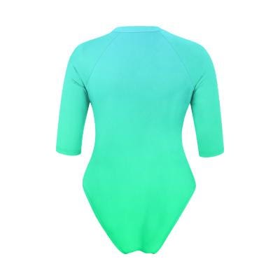 Lightweight Lagoon Gradient Lightweight Swimsuit, Zip Front, High Leg, Rash Guard - Unlined