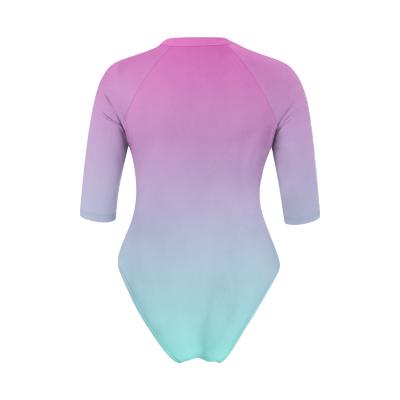 Bubblegum Pop Gradient Lightweight One-Piece Swimsuit, Zip Front, High Leg, Rash Guard - Unlined