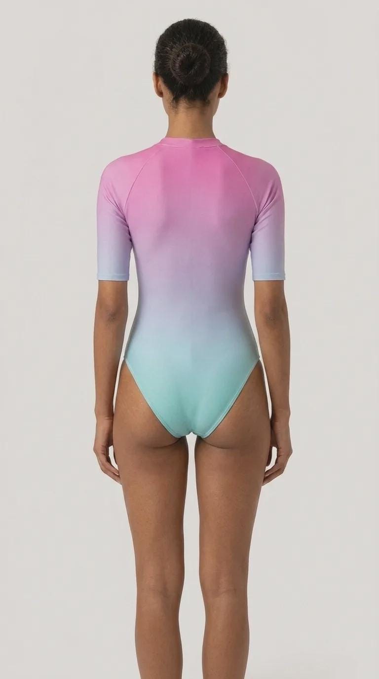 Bubblegum Pop Gradient Lightweight One-Piece Swimsuit, Zip Front, High Leg, Rash Guard - Unlined