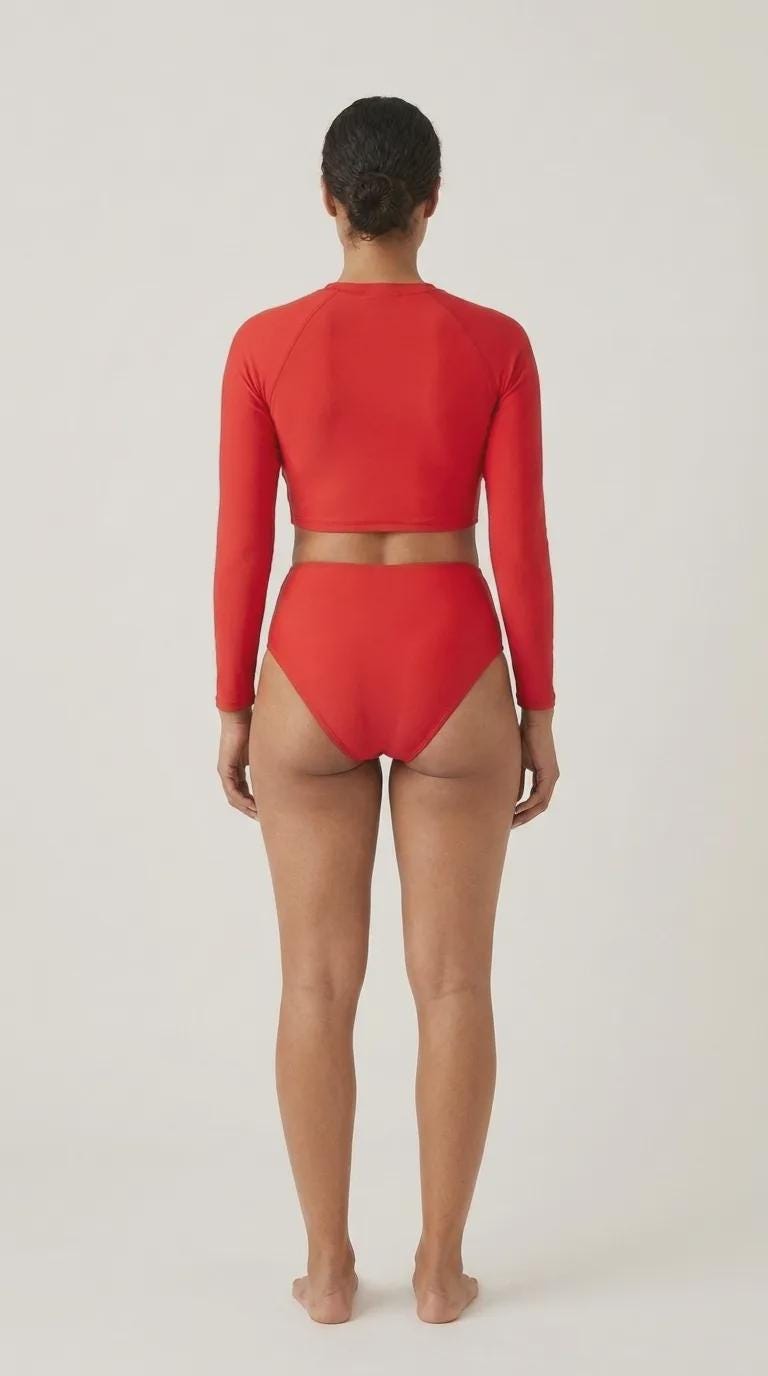 Sporty Long Sleeve Crop-Top Bikini High-Waist Surf Swimsuit, Trendy Retro Beachwear, Fiery Red