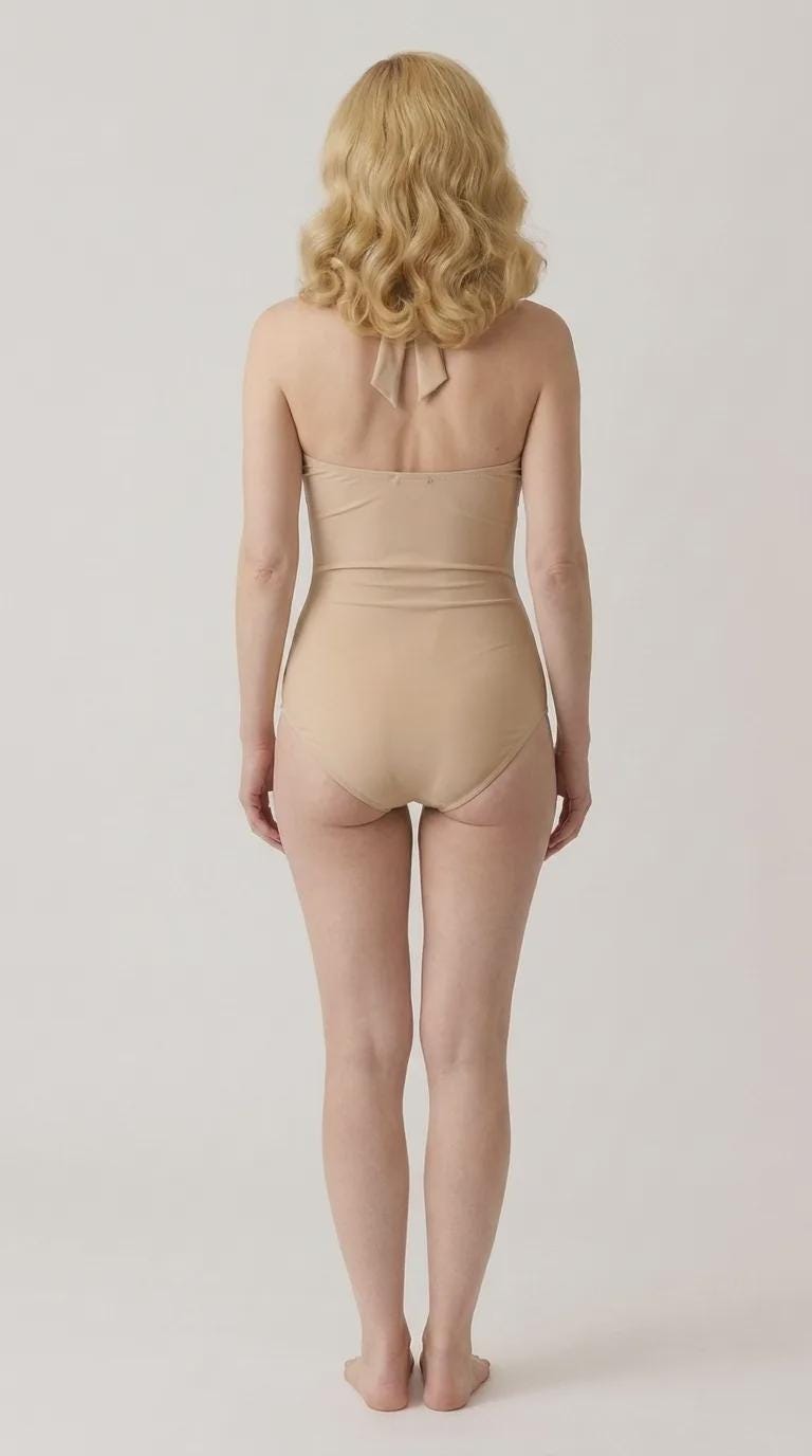 Beige Halter One-Piece Swimsuit, Padded Retro Pin Up Swimwear, Tummy Control