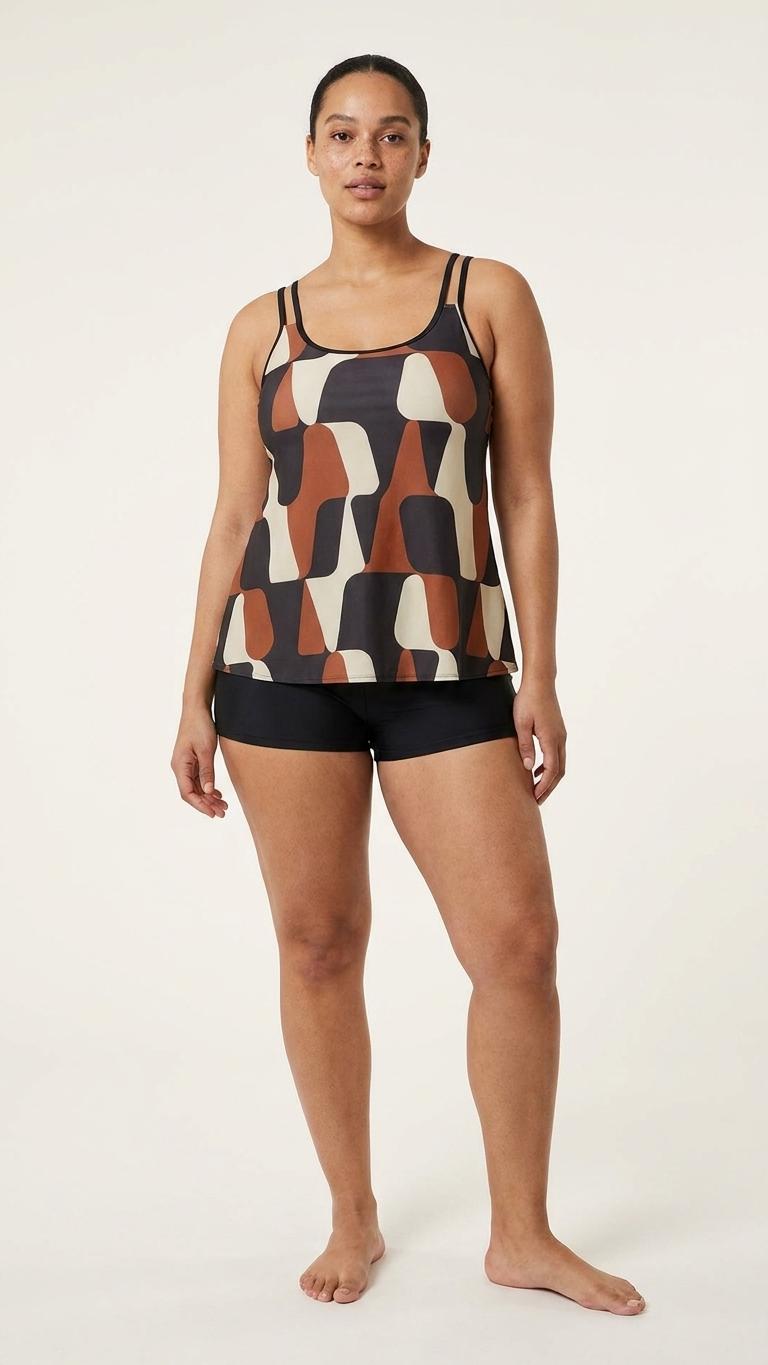 Mod Retro Style Flowy Halter Tankini Set – Two-Piece Swimsuit Set with Boyshorts