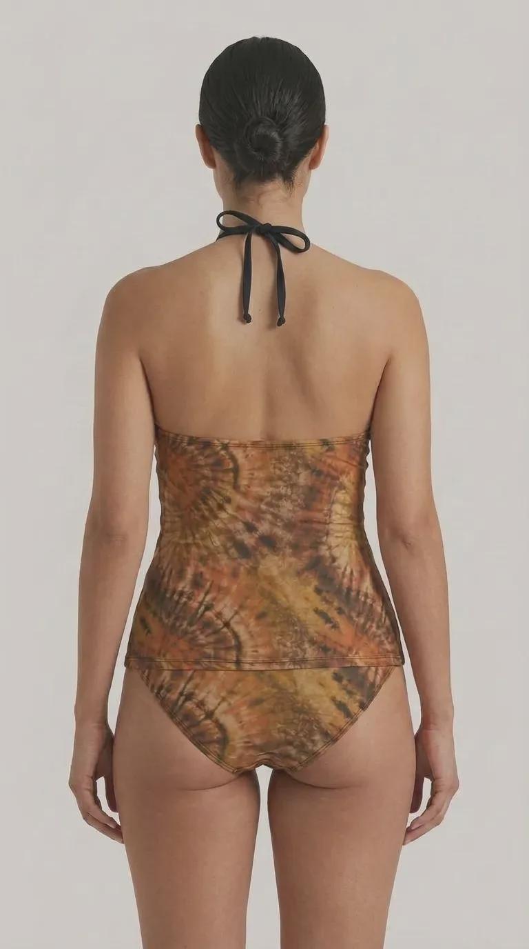 Boho Tie Dye Halter Tankini Swimsuit | V-Neck Two-Piece Swimwear