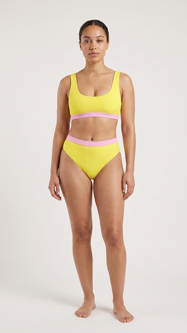 Classic Yellow Sporty Sexy Bikini – High-Waisted Swimsuit, Scoop-Neck Crop-Top, Flattering High-Leg