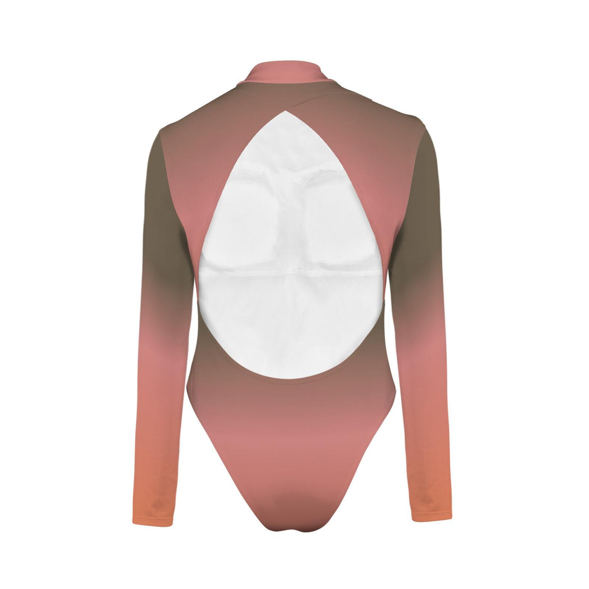 Ombré Brown and Rose Long-Sleeve Swimsuit with Open Back - Front-Lined & Padded
