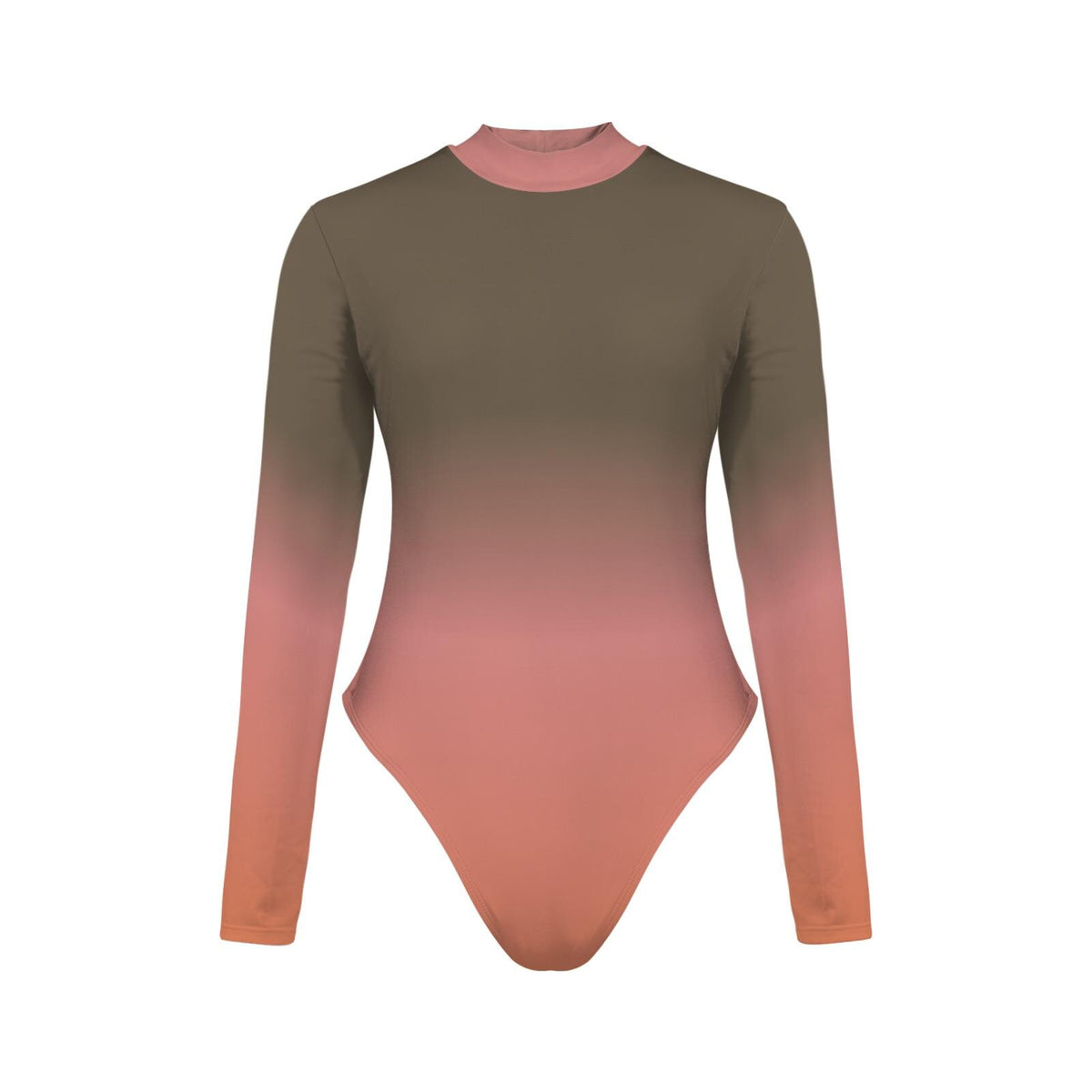 Ombré Brown and Rose Long-Sleeve Swimsuit with Open Back - Front-Lined & Padded