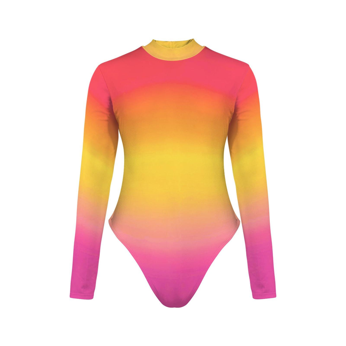Sunset Gradient Long-Sleeve Swimsuit with Open Back - Lined & Padded