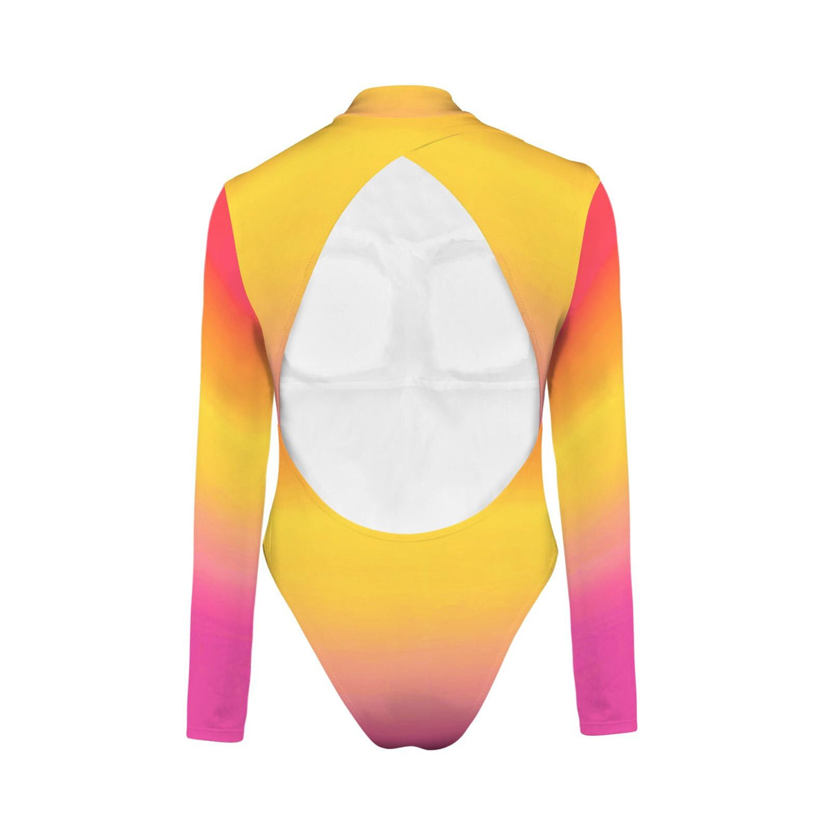 Sunset Gradient Long-Sleeve Swimsuit with Open Back - Lined & Padded